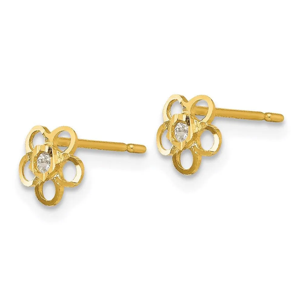 Madi K Kid's 14k  CZ D/C  Flower Post Earrings
