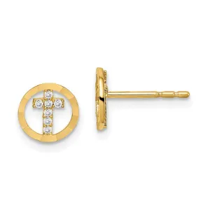 Madi K Kid's 14k  CZ Diamond-Cut Circle Cross Post Earrings