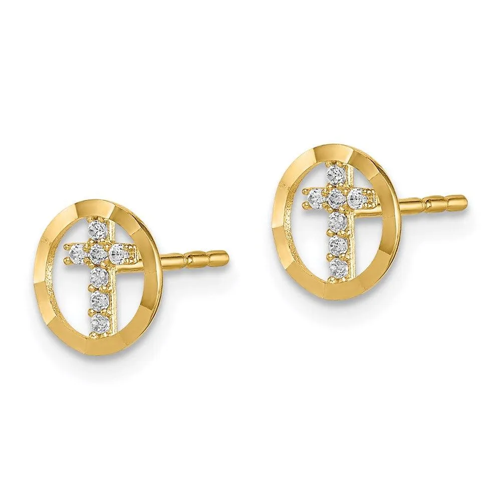 Madi K Kid's 14k  CZ Diamond-Cut Circle Cross Post Earrings