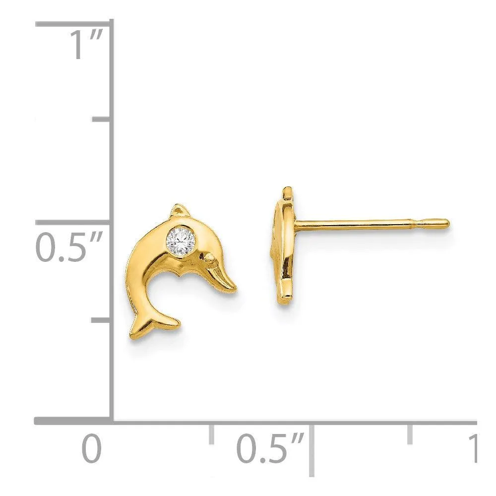Madi K Kid's 14k  CZ  Dolphin Post Earrings