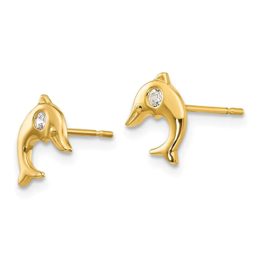 Madi K Kid's 14k  CZ  Dolphin Post Earrings