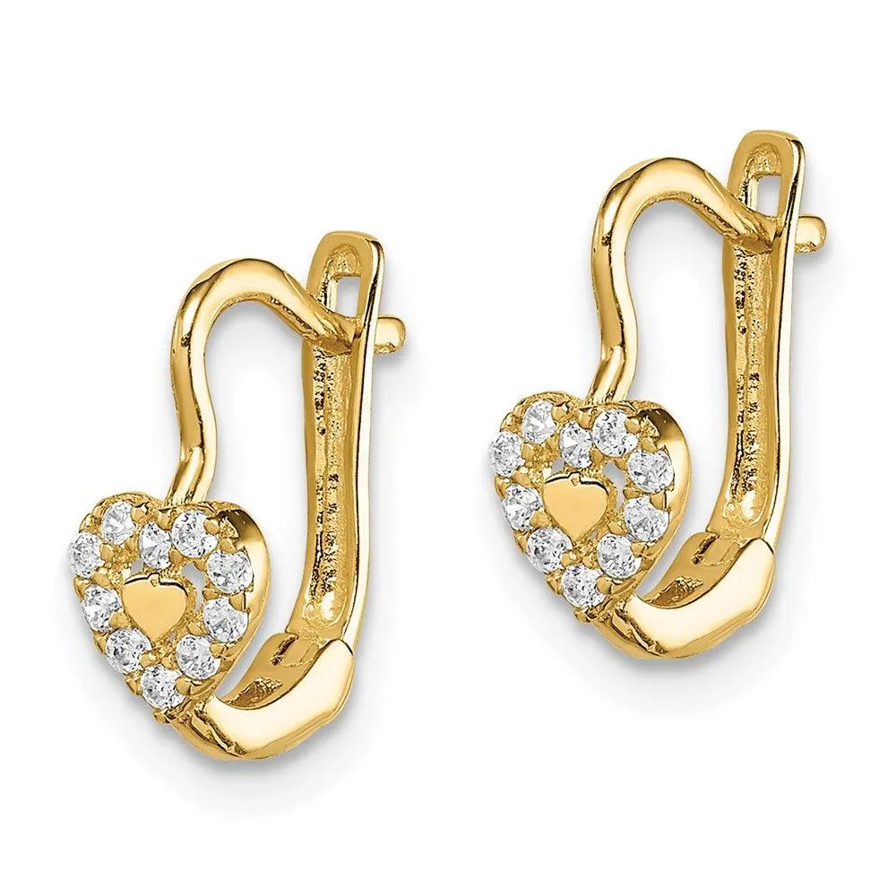 Madi K Kid's 14k  CZ Double Heart Hoop Earrings