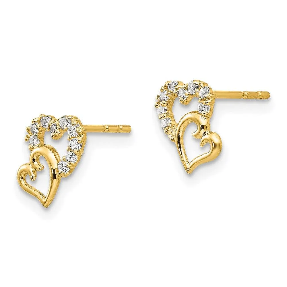 Madi K Kid's 14k  CZ Double Heart Post Earrings