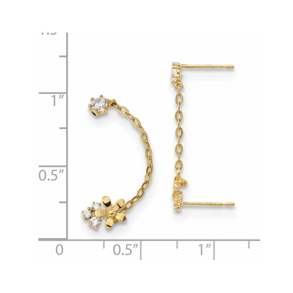 Madi K Kid's 14k  CZ Double Post w/Chain Flower Earring