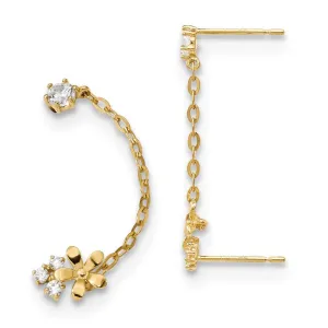 Madi K Kid's 14k  CZ Double Post w/Chain Flower Earring