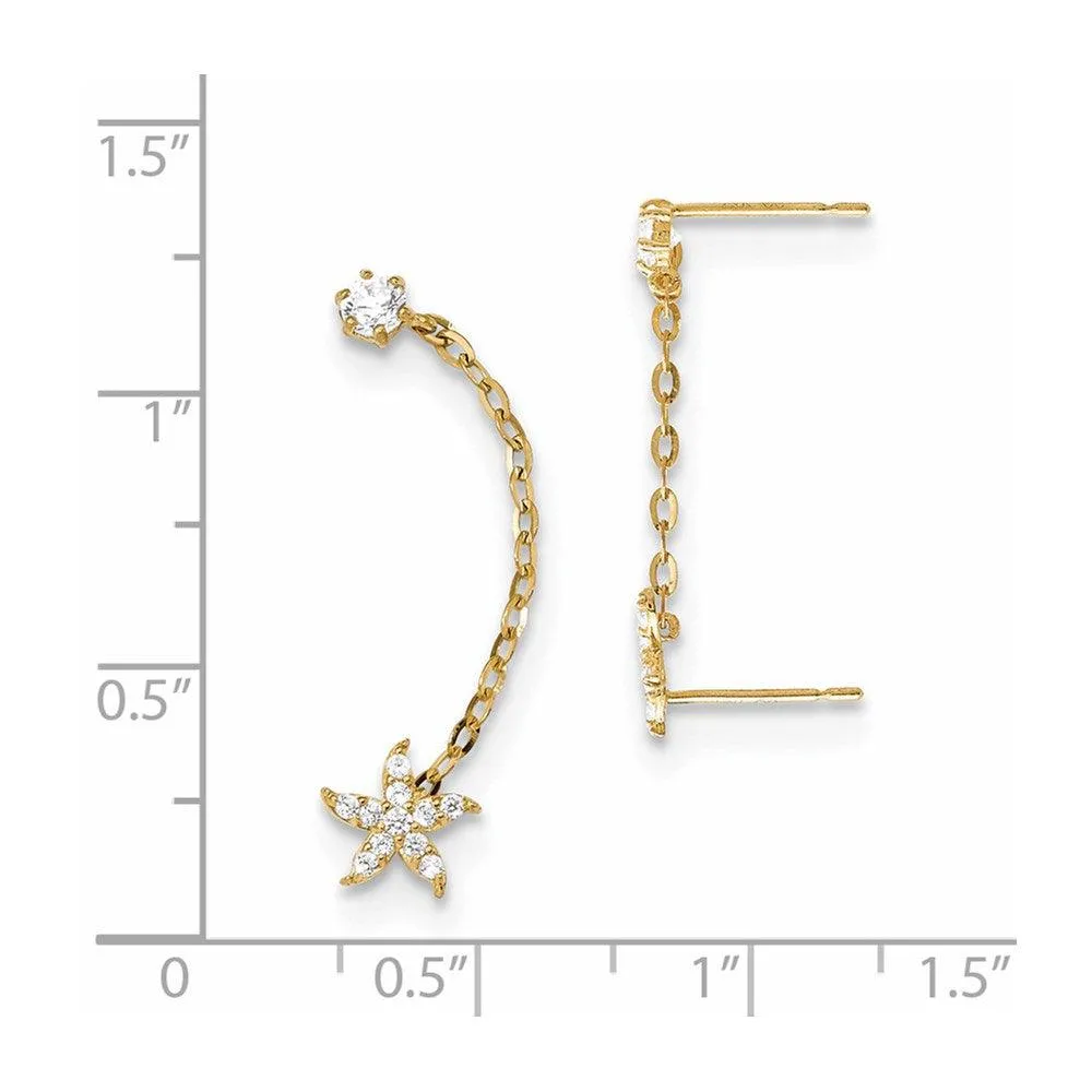Madi K Kid's 14k  CZ Double Post w/Chain Starfish Earring
