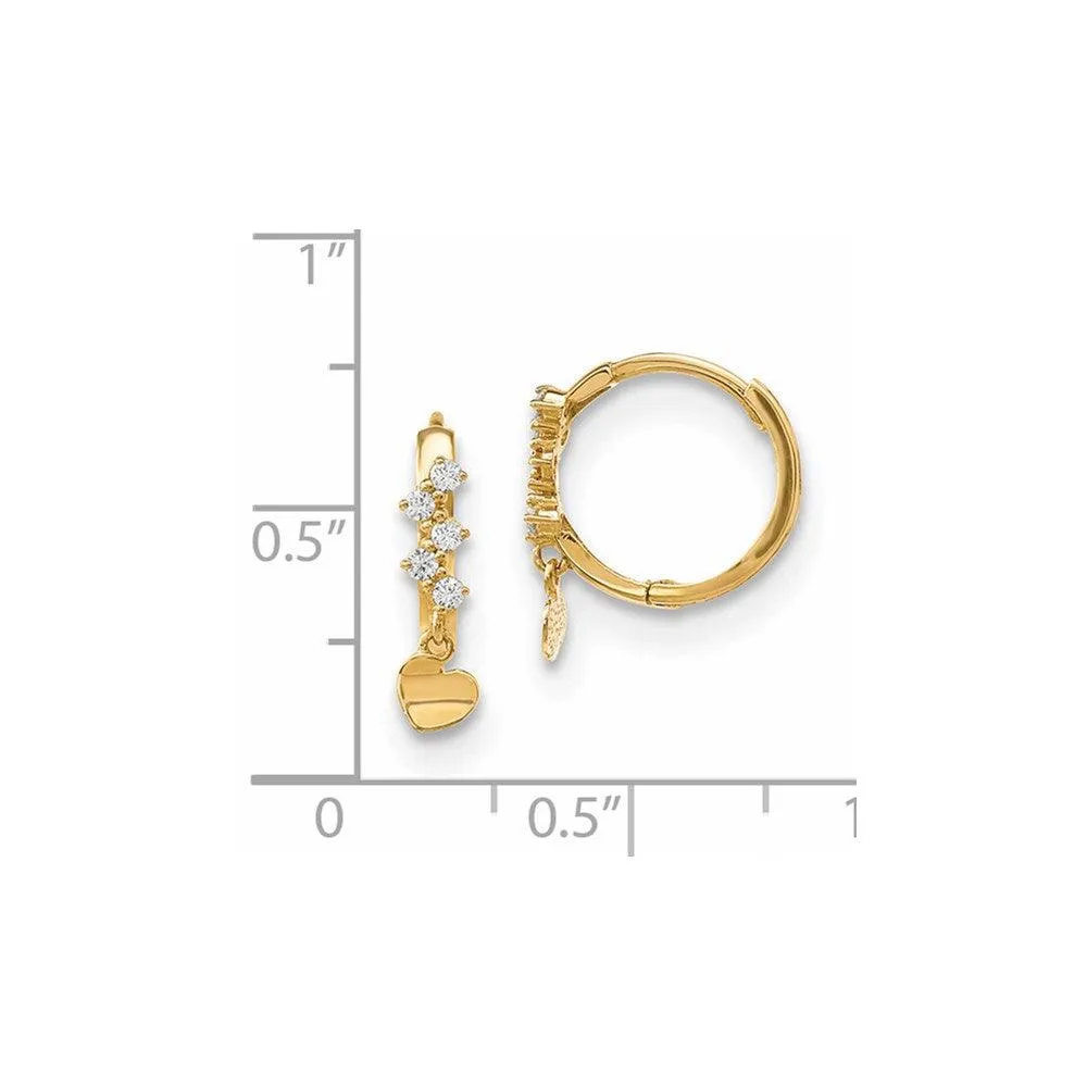 Madi K Kid's 14k  CZ Heart Dangle Hinged Hoop Earrings