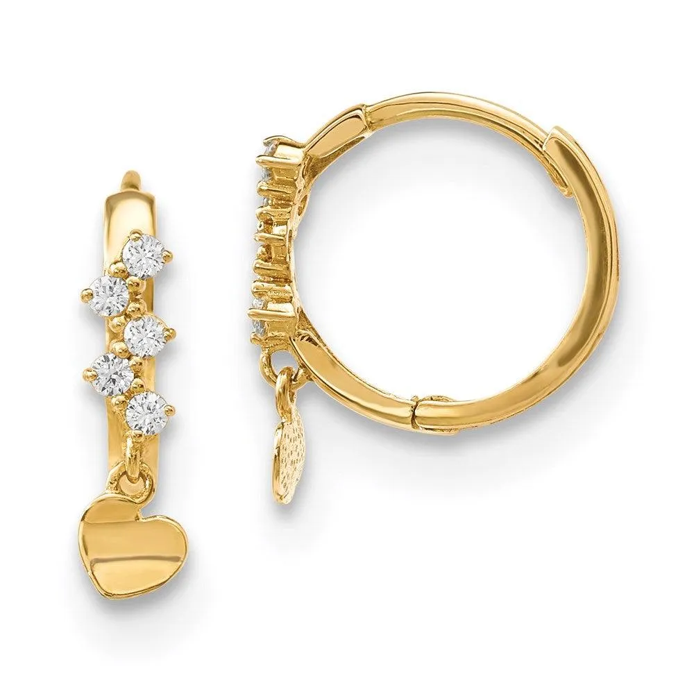 Madi K Kid's 14k  CZ Heart Dangle Hinged Hoop Earrings