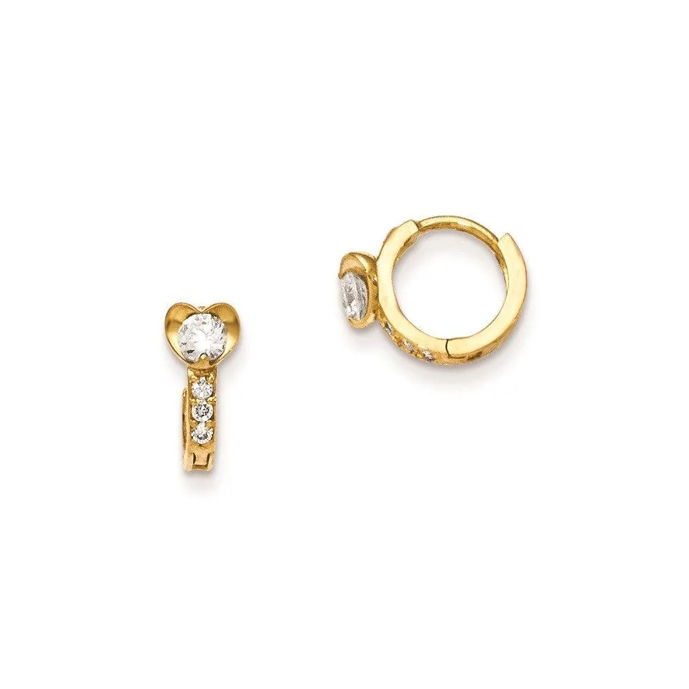 Madi K Kid's 14k  CZ  Heart Hinged Hoop Earrings