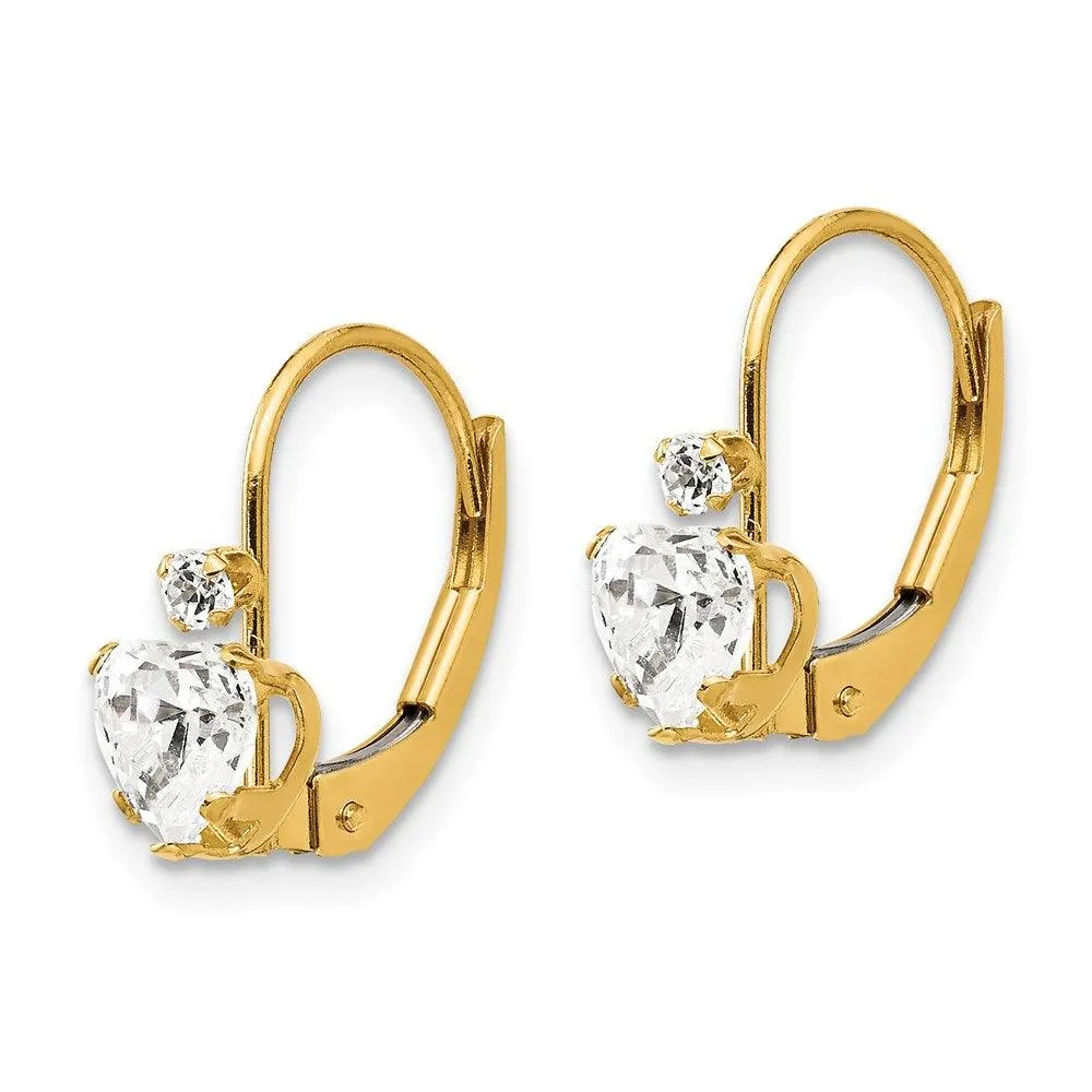 Madi K Kid's 14k  CZ Heart Leverback Earrings