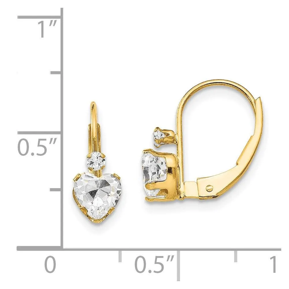 Madi K Kid's 14k  CZ Heart Leverback Earrings