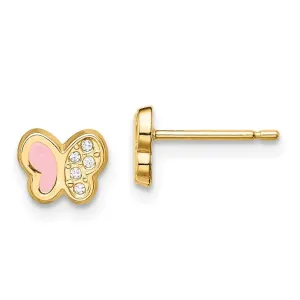 Madi K Kid's 14k  CZ Pink Enamel Butterfly Post Earrings