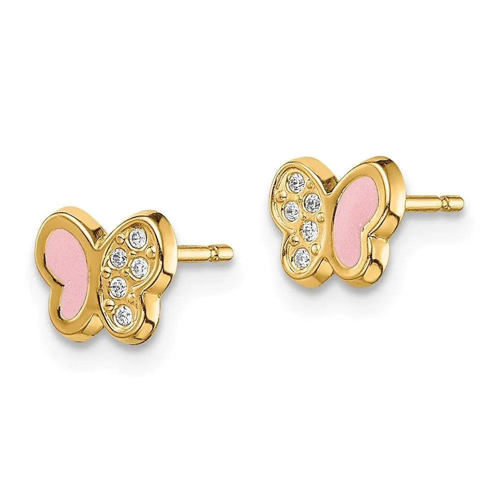 Madi K Kid's 14k  CZ Pink Enamel Butterfly Post Earrings