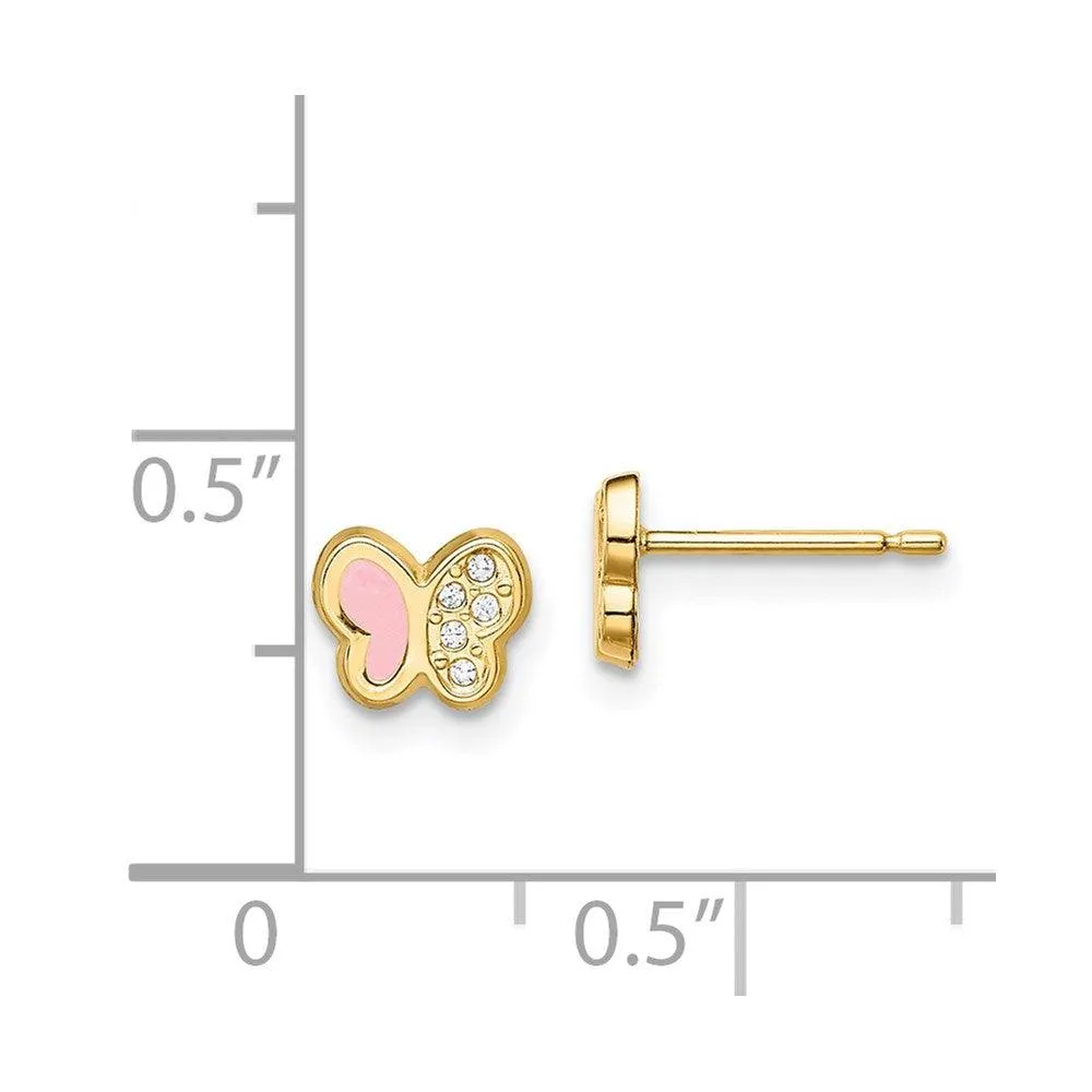 Madi K Kid's 14k  CZ Pink Enamel Butterfly Post Earrings
