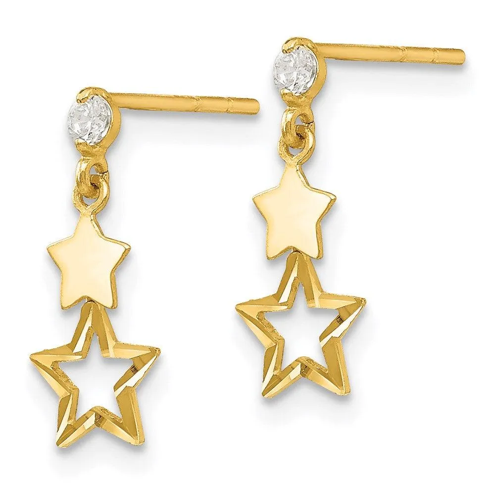 Madi K Kid's 14k  CZ Polished Star Post Dangle Earrings