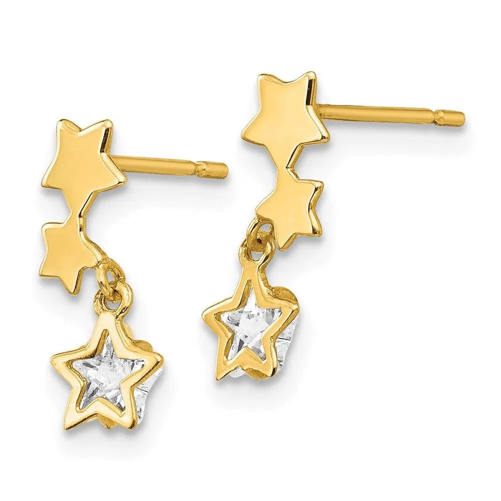Madi K Kid's 14k  CZ  Star Dangle Post Earrings