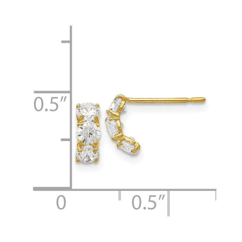 Madi K Kid's 14k  CZ  Three Stone Post Earrings