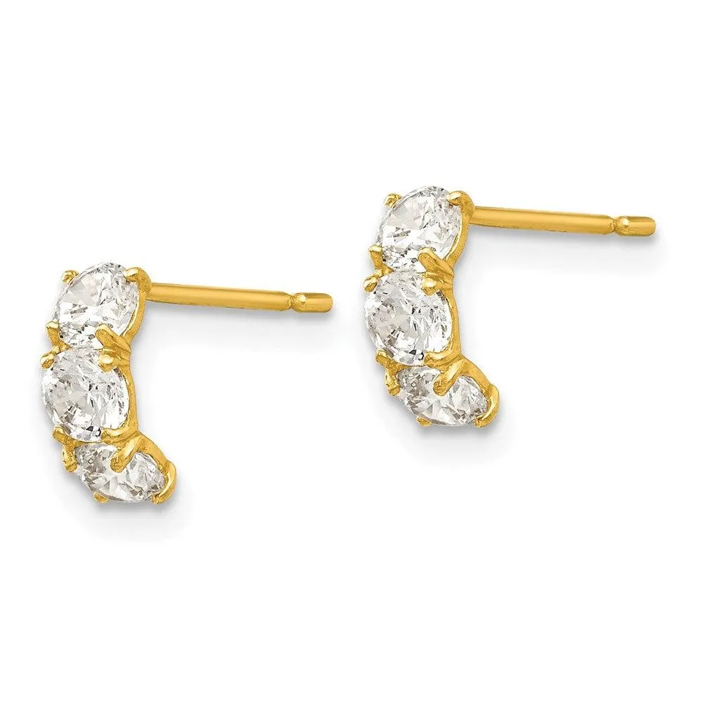 Madi K Kid's 14k  CZ  Three Stone Post Earrings