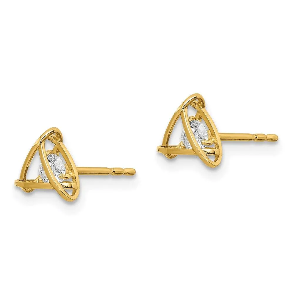 Madi K Kid's 14k  CZ Weaved Triangle Post Earrings