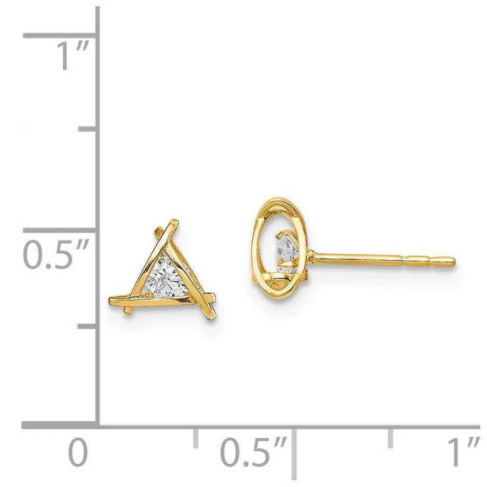 Madi K Kid's 14k  CZ Weaved Triangle Post Earrings