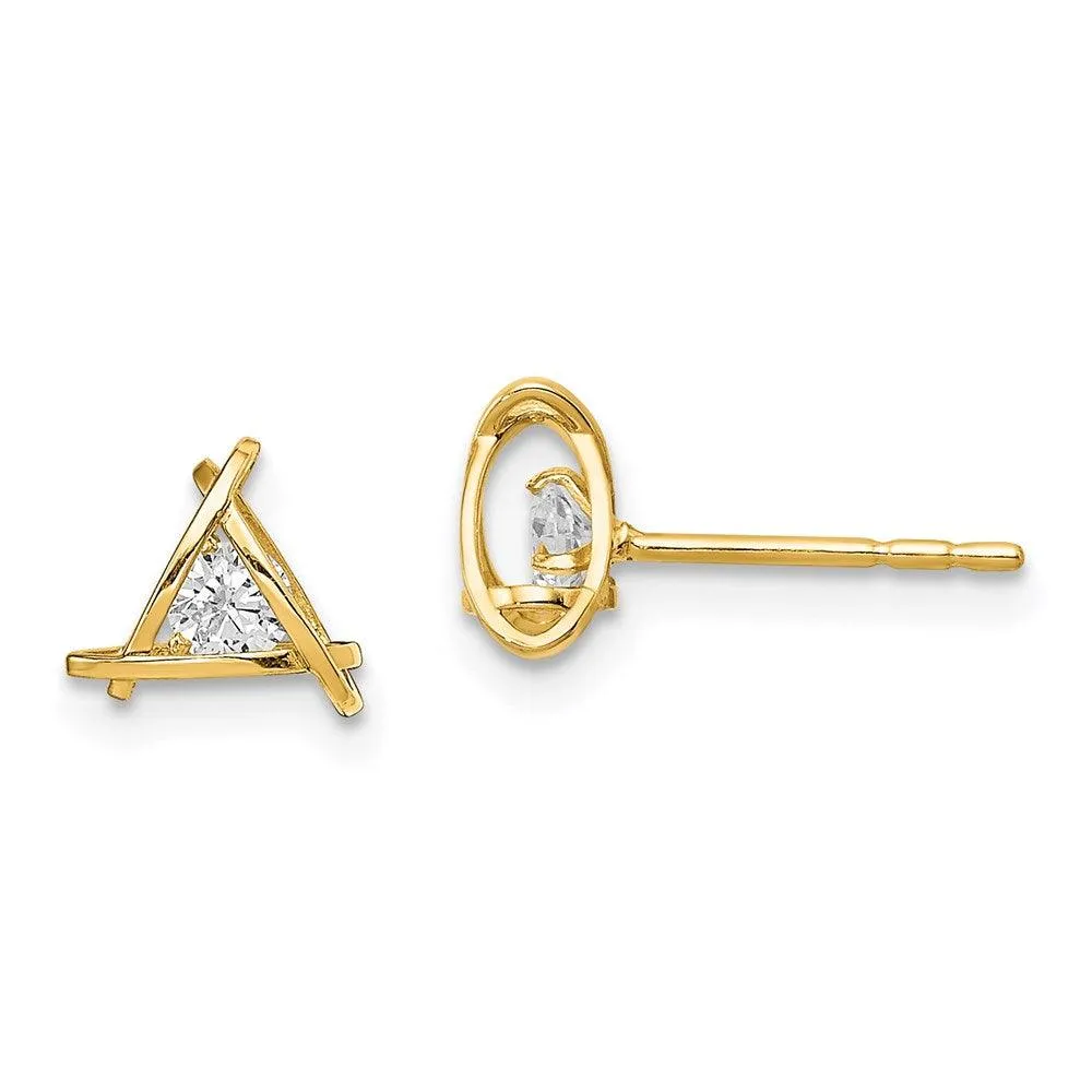 Madi K Kid's 14k  CZ Weaved Triangle Post Earrings
