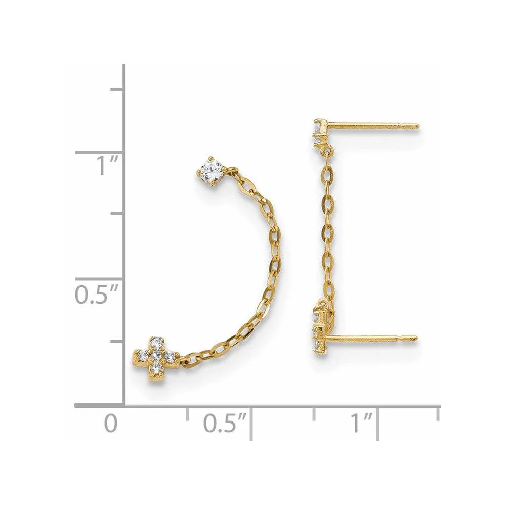 Madi K Kid's 14k  Double Post w/Chain CZ Cross Earring (single)