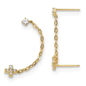 Madi K Kid's 14k  Double Post w/Chain CZ Cross Earring (single)