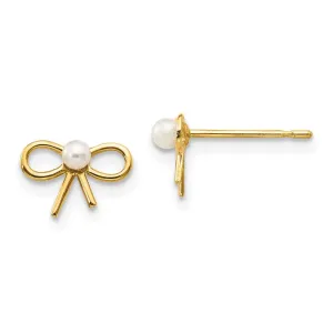 Madi K Kid's 14k  FW Cultured Pearl  Bow Post Earrings