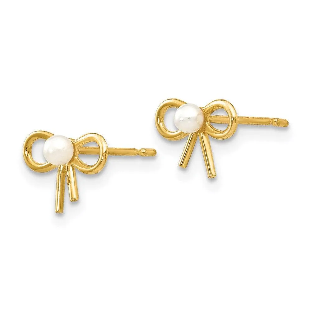 Madi K Kid's 14k  FW Cultured Pearl  Bow Post Earrings