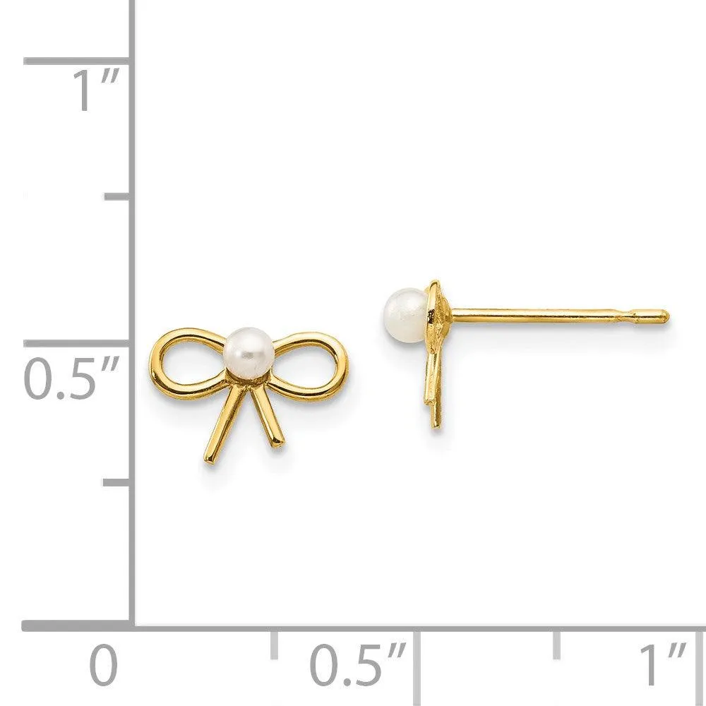 Madi K Kid's 14k  FW Cultured Pearl  Bow Post Earrings