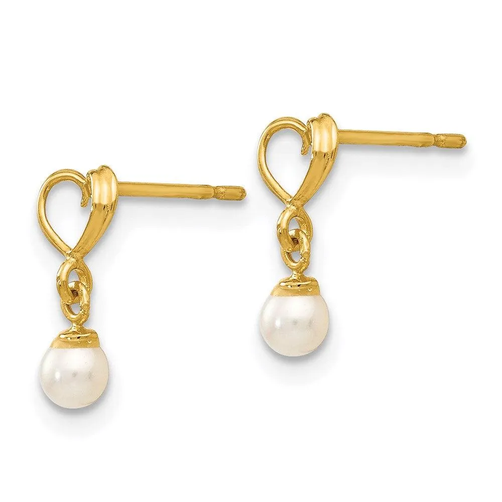 Madi K Kid's 14k  FW Cultured Pearl Heart Dangle Post Earrings