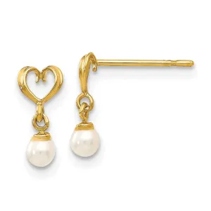 Madi K Kid's 14k  FW Cultured Pearl Heart Dangle Post Earrings