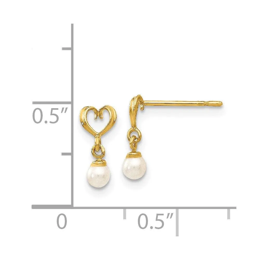 Madi K Kid's 14k  FW Cultured Pearl Heart Dangle Post Earrings