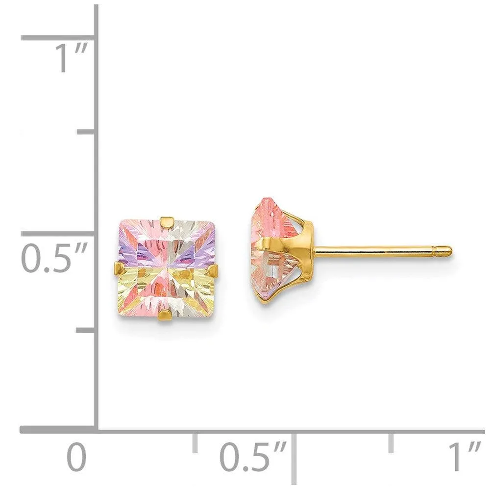 Madi K Kid's 14k  Multi-color CZ 6mm Square Post Earrings