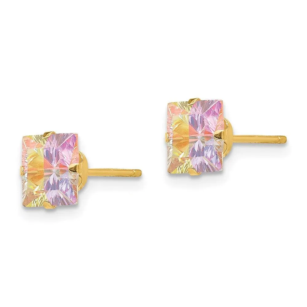 Madi K Kid's 14k  Multi-color CZ 6mm Square Post Earrings