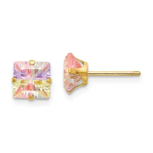 Madi K Kid's 14k  Multi-color CZ 6mm Square Post Earrings