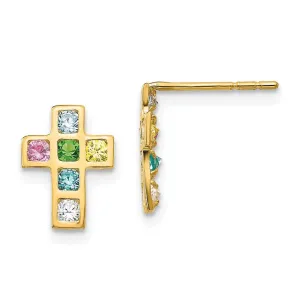 Madi K Kid's 14k  Multi-colored CZ Cross Post Earrings