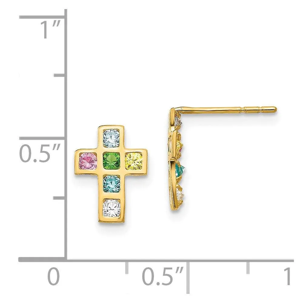 Madi K Kid's 14k  Multi-colored CZ Cross Post Earrings