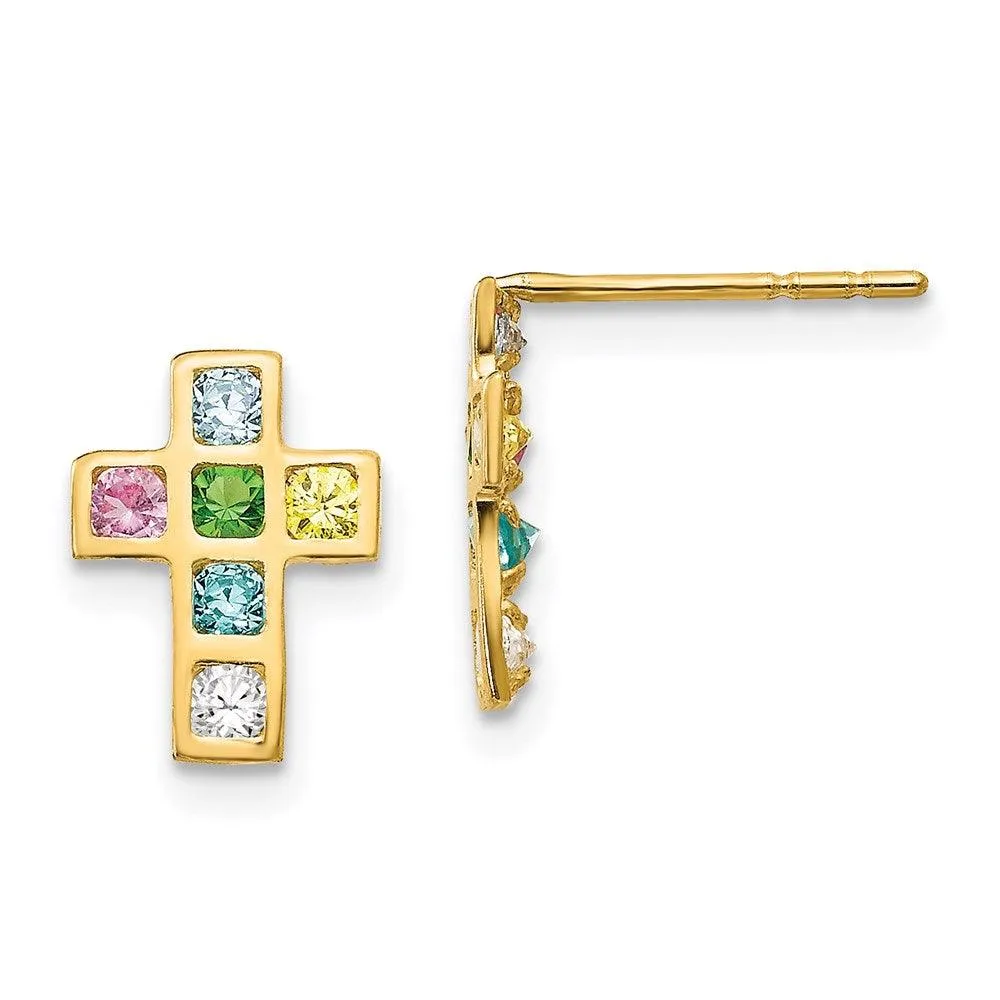 Madi K Kid's 14k  Multi-colored CZ Cross Post Earrings