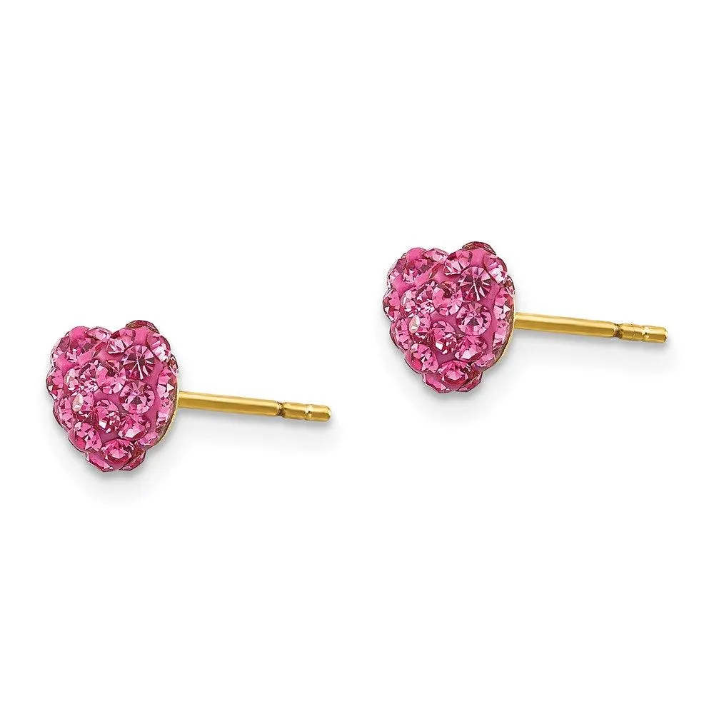 Madi K Kid's 14k  Pink Crystal Heart Post Earrings
