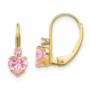 Madi K Kid's 14k  Pink CZ Heart Leverback Earrings
