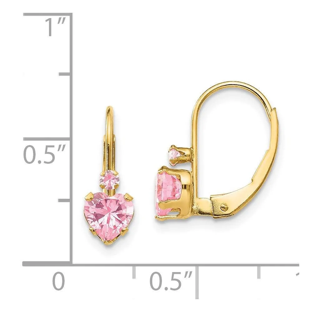 Madi K Kid's 14k  Pink CZ Heart Leverback Earrings