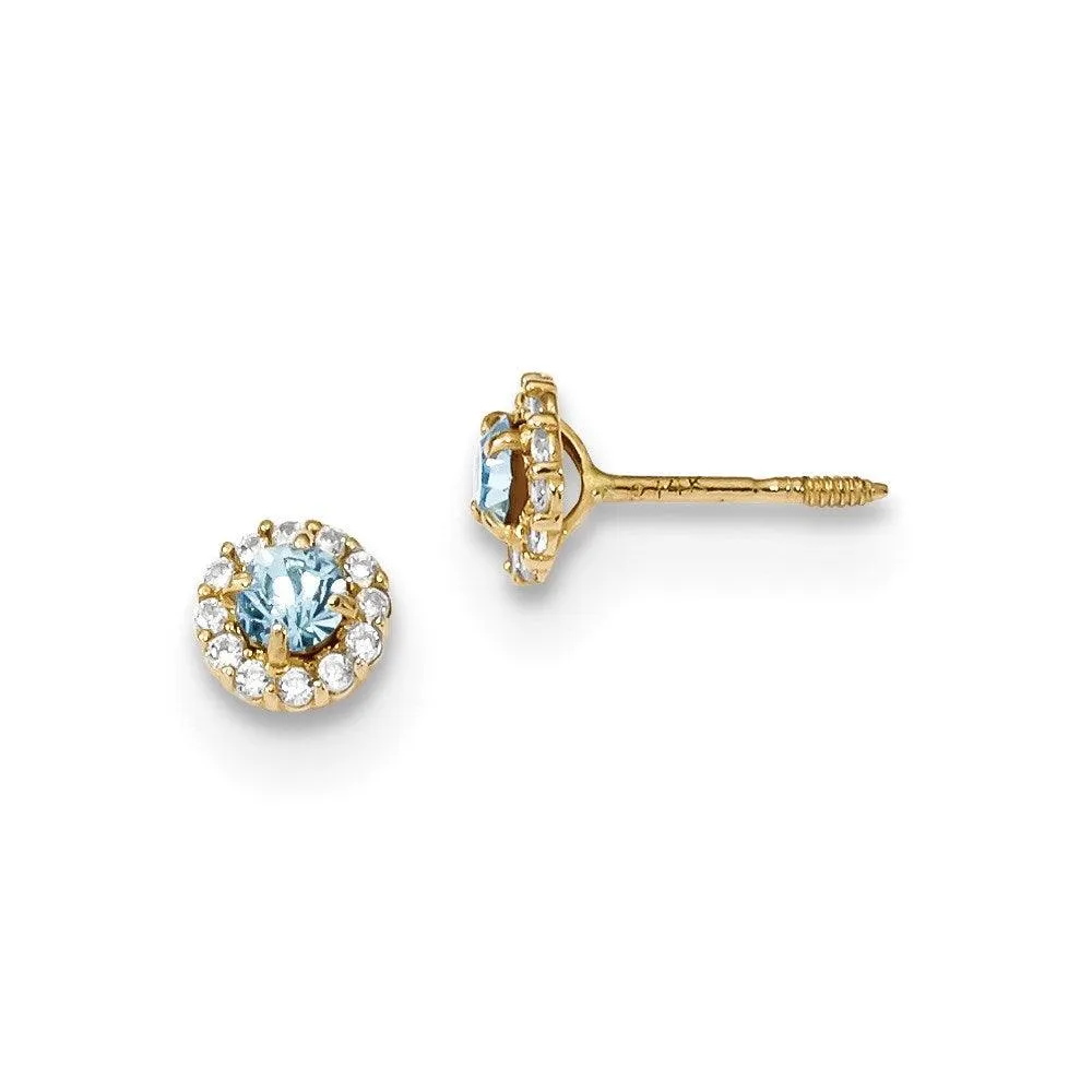 Madi K Kid's 14k  Polished Blue and Clear CZ Post Earrings