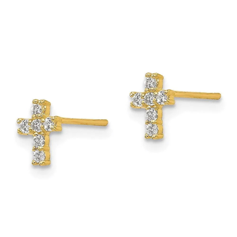Madi K Kid's 14K  Polished CZ Cross Post Earrings