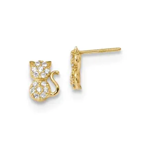 Madi K Kid's 14k  Polished CZ Sitting Cat Screwback Post Earrings