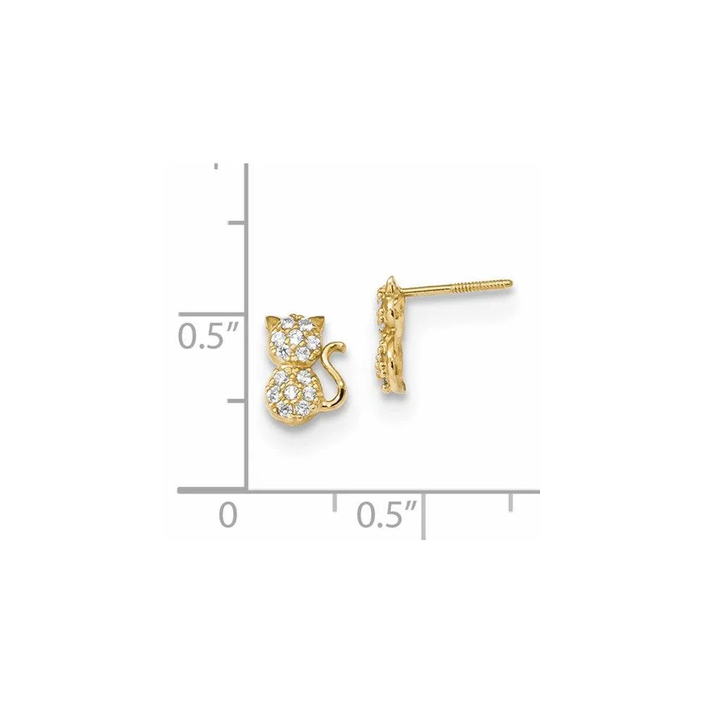 Madi K Kid's 14k  Polished CZ Sitting Cat Screwback Post Earrings