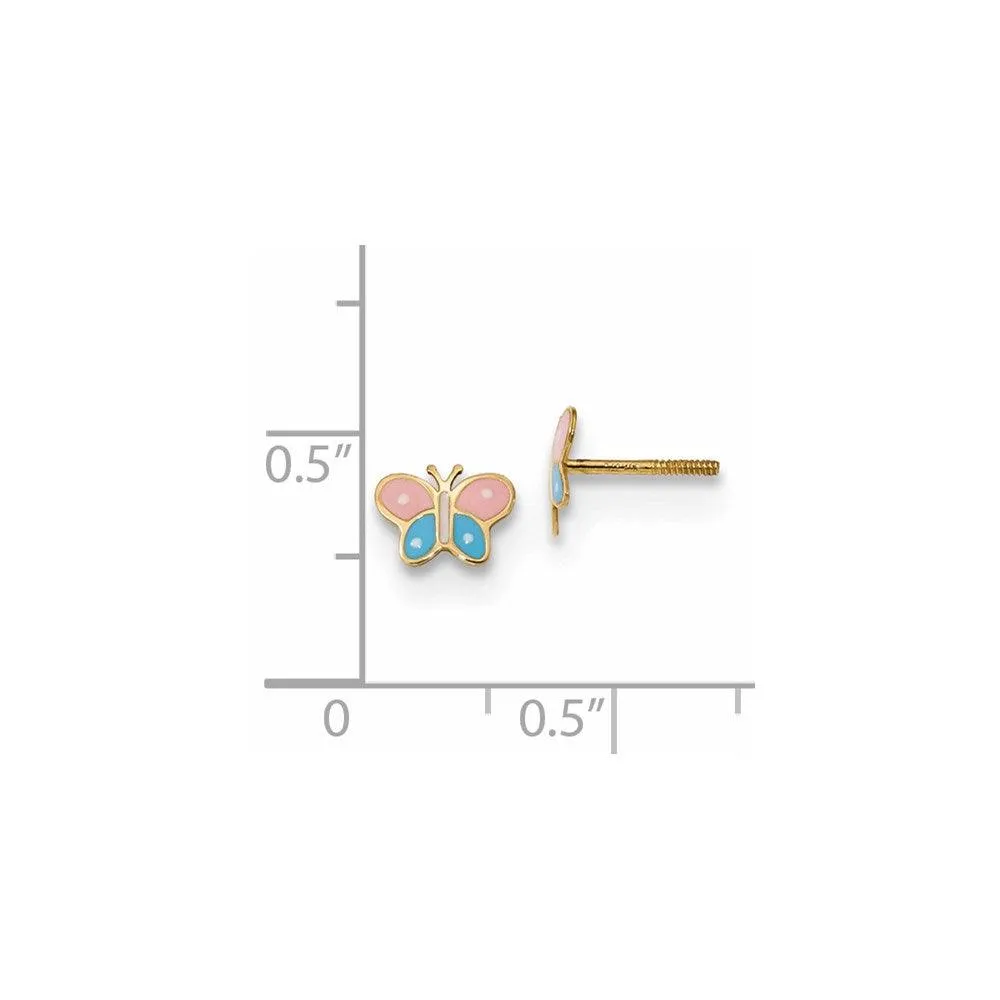 Madi K Kid's 14k  Polished Enameled Butterfly Screwback Post Earrings
