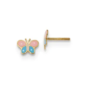 Madi K Kid's 14k  Polished Enameled Butterfly Screwback Post Earrings