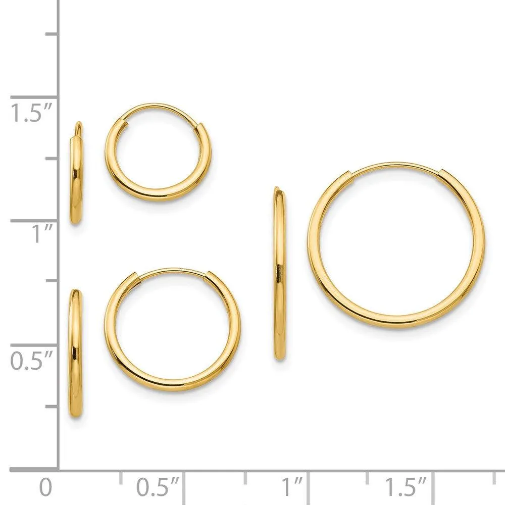 Madi K Kid's 14k  Polished Endless Hoop 3 Pair Earring Set