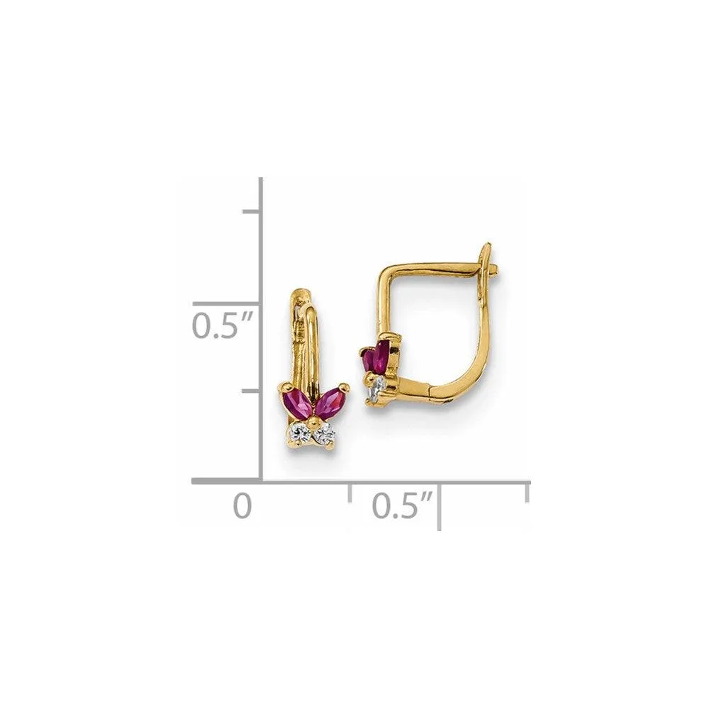 Madi K Kid's 14k  Polished Red and White CZ Butterfly Hoops